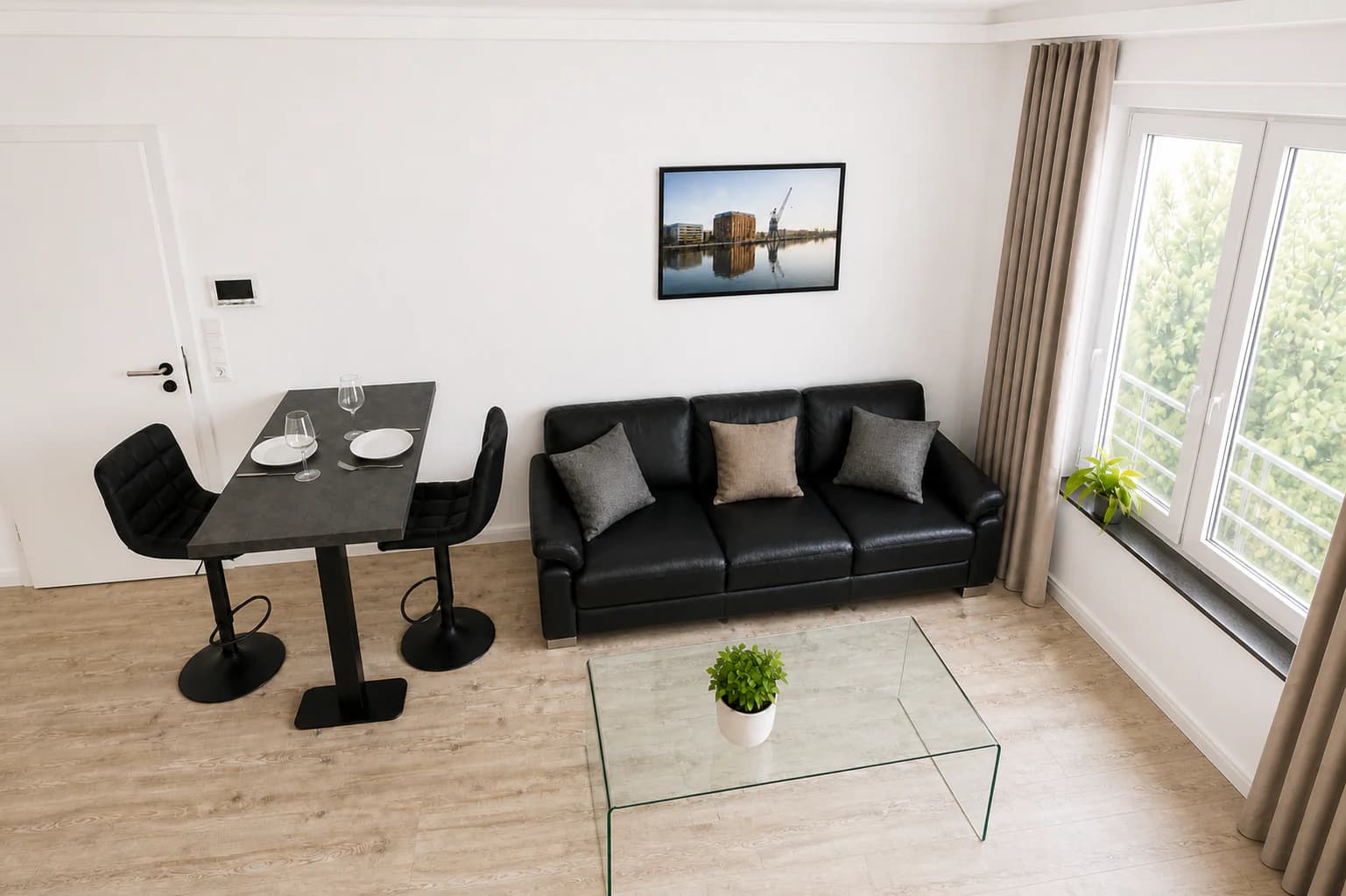 Living and dining area in a furnished SecondHome apartment in Dortmund