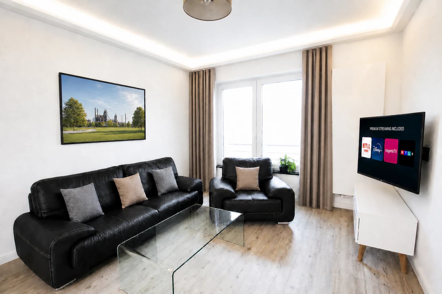Neu gestalteter Wohnbereich eines möblierten SecondHome Apartments in Dortmund